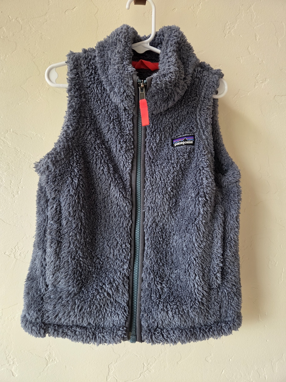 Patagonia Kids Gray Fuzzy Fleece Vest with Pink Zip Tab